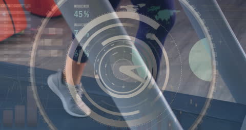 Man on Treadmill Overlaid with Digital Technology Metrics