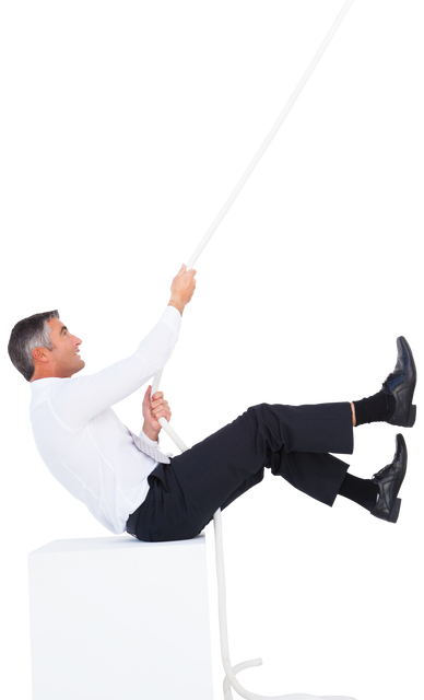 Businessman Pulling Rope While Sitting on Cube Transparent Background - Download Free Stock Videos Pikwizard.com