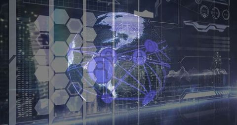 Holographic Globe Displaying Global Network Nodes in Data Center