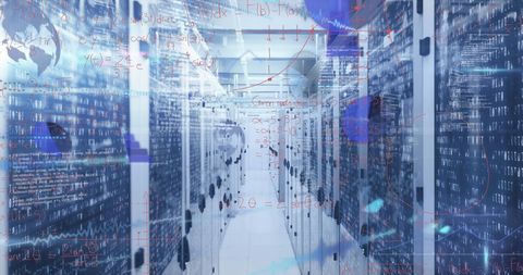 High-Tech Server Room with Data Processing and Mathematical Equations - Download Free Stock Images Pikwizard.com