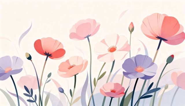 Pastel poppy meadow illustration soft watercolor floral wall art for spring home decor