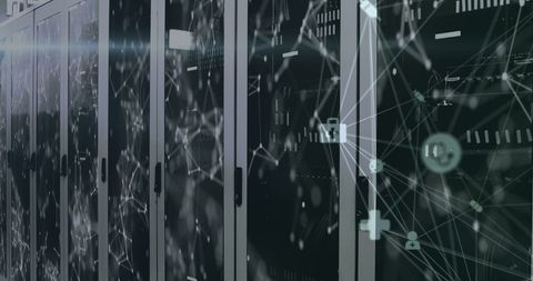 Data Center Servers with Digital Network Overlay Depicting Connectivity - Download Free Stock Images Pikwizard.com