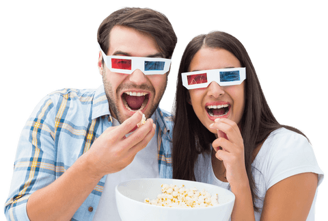 young couple enjoying 3d movie with popcorn and transparent background - Download Free Stock Videos Pikwizard.com