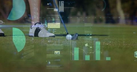 Golfer analyzing performance with data charts innovating training techniques