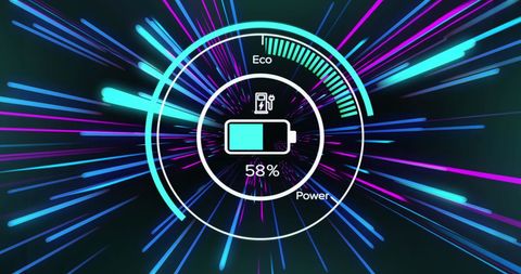 Electric car battery with neon light trails