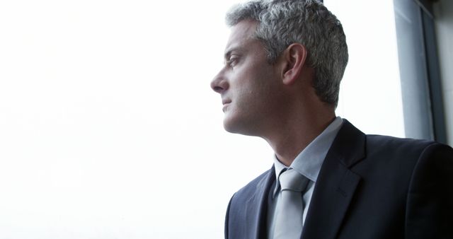 Confident Businessman Looking Out Window in Office - Download Free Stock Images Pikwizard.com