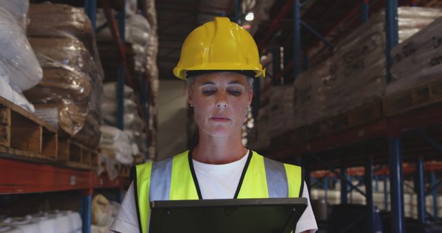 Female Warehouse Worker in Safety Gear Viewing Clipboard - Download Free Stock Images Pikwizard.com