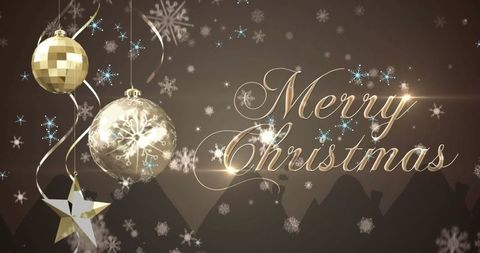 Elegant Merry Christmas Greeting with Gold Ornaments