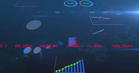 Futuristic Virtual Dashboard with Data Visualizations and Numeric Analytics