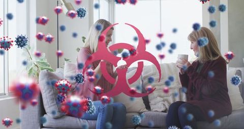 Mother and Daughter Conversing Among Viral Threat Warning Signs