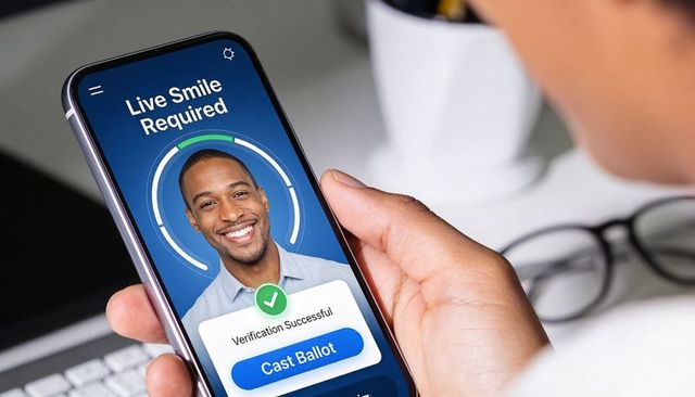 Mobile Facial Verification for Remote Voting Showing Black Voter Verified to Cast Ballot
