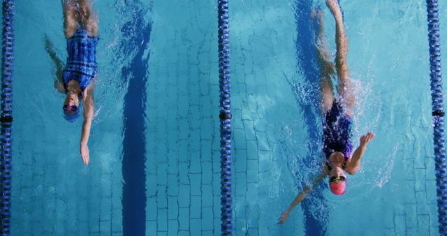 Two Female Swimmers Practicing Backstroke in Swimming Pool - Download Free Stock Images Pikwizard.com