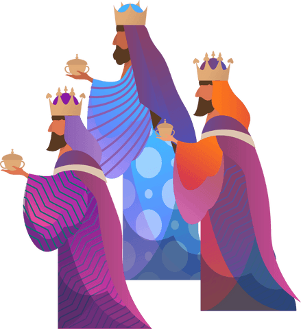 Three regally attired kings on transparent background