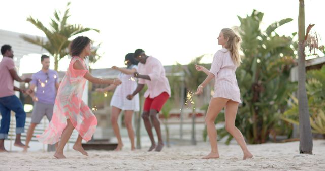 Friends Dancing and Celebrating on a Tropical Beach - Download Free Stock Images Pikwizard.com