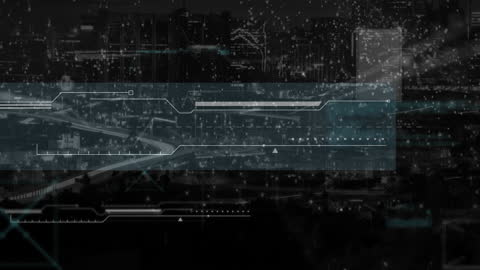 Digital Financial Analysis over Futuristic Cityscape at Night