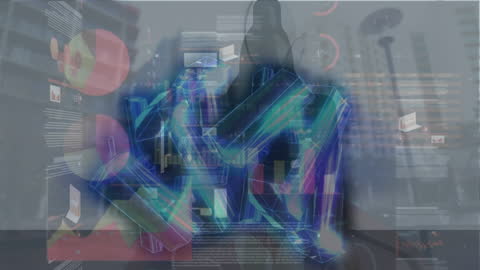 Futuristic Digital Charts Overlay on Urban Cityscape