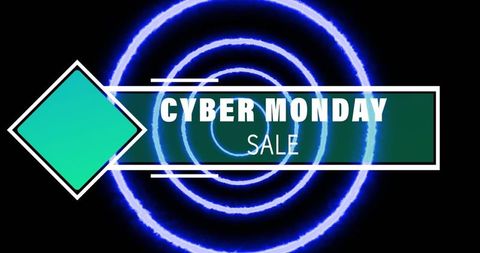Cyber Monday Sale Banner with Neon Lights and Circular Patterns