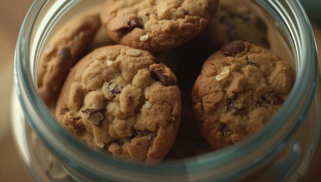 Homemade Oatmeal Chocolate Chip Cookies in Glass Jar