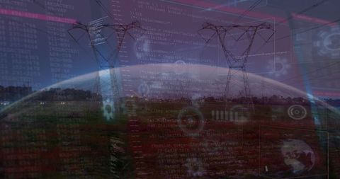 Digital data overlay on power lines illustrates energy tech synergy
