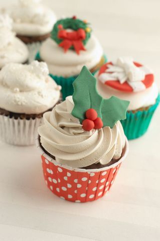 Festive christmas cupcakes with holiday decorations