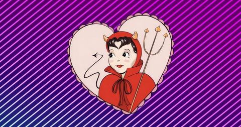 Devil character illustration with heart-edged trident