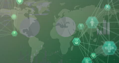 Global Computer Network with Medical Icons and Connections