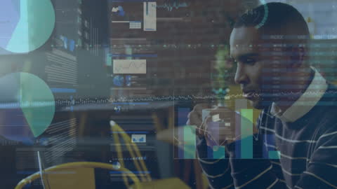 Business Analyst Analyzing Data Insights with Technological Overlays