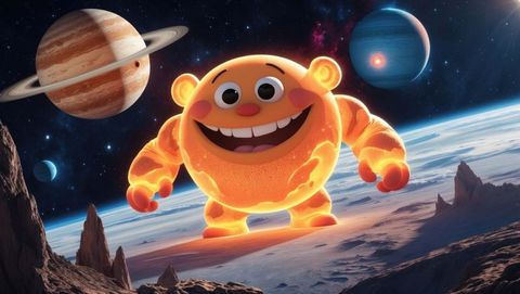 Cheerful extraterrestrial creature on colorful alien landscape