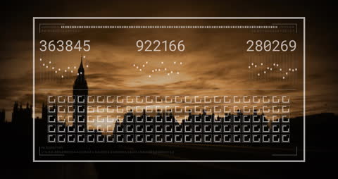 Digital Interface Data Processing with Urban Skyline Background