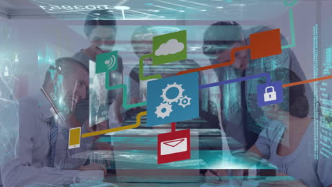 Innovative Team Collaboration with Digital Network Interface in Office