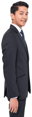 Transparent smiling young businessman in formal suit