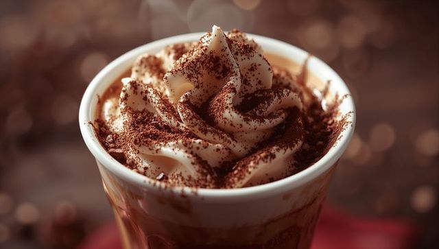 Warm Beverage with Cocoa-Dusted Whipped Cream in Cozy Setting