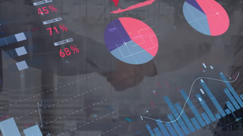 Financial Data Animation Over Business Handshake Background