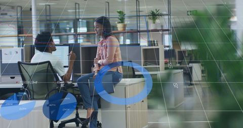 Financial Data Overlay with Diverse Professionals in Office Setting