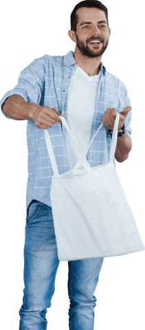 Smiling Man Holding Eco-friendly Shopping Bag on Transparent Background - Download Free Stock Videos Pikwizard.com