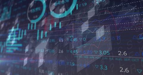 Futuristic Financial Dashboard Displaying Analytics with Charts and Metrics