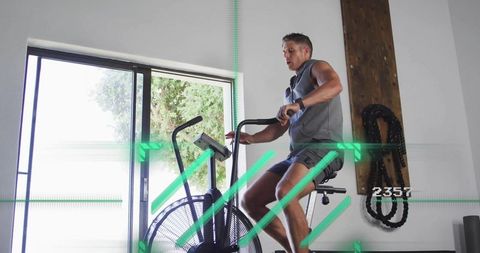 Man Engaging in Home Workout Cycling Exercise for Fitness