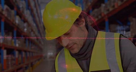 Future-tech in logistics sector: worker in digitalized warehouse