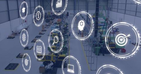 Factory floor visualizing smart manufacturing data and automation analytics industry 4.0