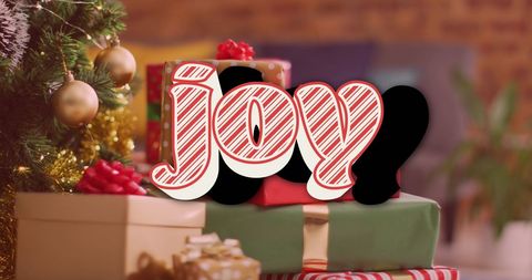 Festive Christmas Joy Text with Gifts and Decorations