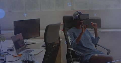 Innovative Woman Engaging with Virtual Reality in Modern Office