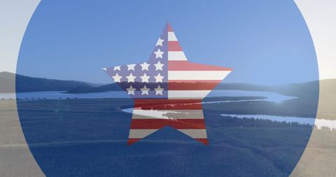 American Star with Flag Colors Overlooking Serene Beach Landscape