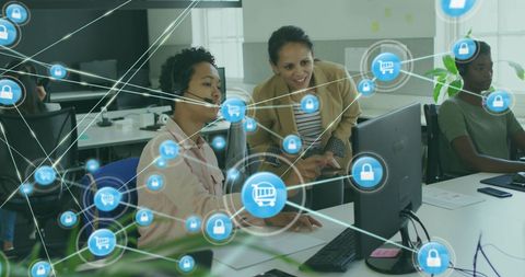 business team working with digital network and security icons - Download Free Stock Images Pikwizard.com