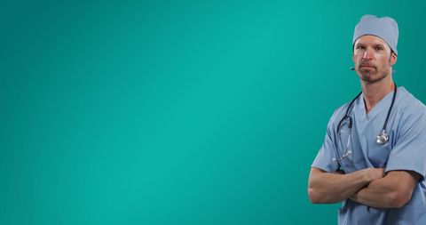 Confident Male Doctor Against Green Background with Stethoscope