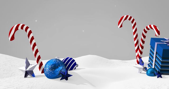 Christmas Candy Canes and Ornaments on Snowy Landscape, Festive Holiday Scene - Download Free Stock Images Pikwizard.com