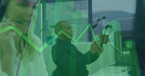 Business Team Discussion on Rising Sales Visualization