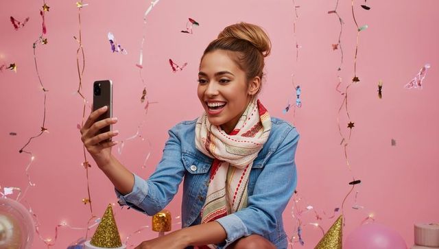 Woman Taking Selfie During Glamorous Party Celebration