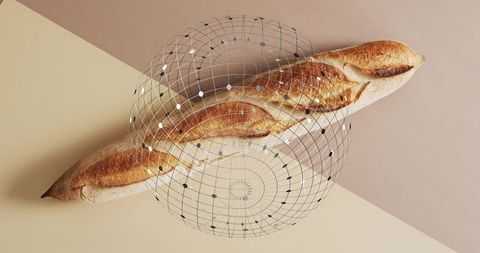 Artisanal Baguette with Digital Grid Overlay Fusion
