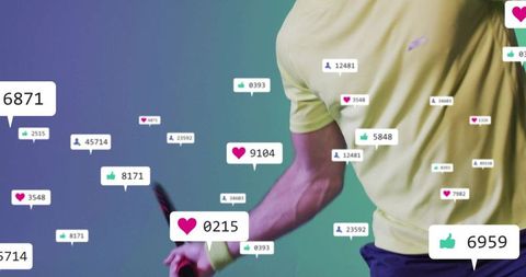 Tennis Player in Action with Social Media Notifications