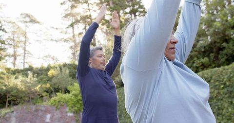 Seniors Practicing Yoga Outdoors for Health and Relaxation